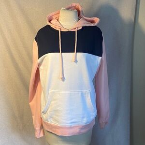 Black Jack Colorblocked Pink, White & Navy Hooded Pullover Sweatshirt. Size L.
